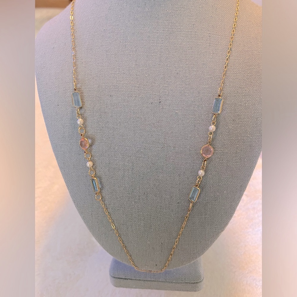 Gold Vermeil Bezel Set Multi Glass Austrian Crystal Necklace